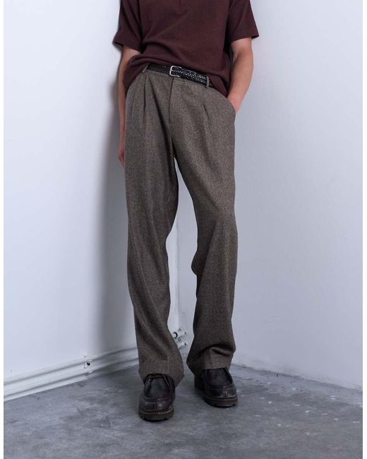 Topman Purple Wide Leg Pleated Herringbone Pants for men