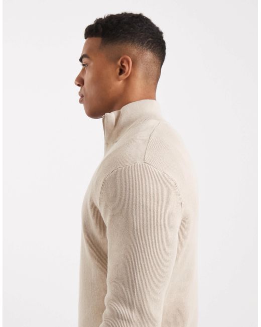 Only & Sons White Ribbed Half Zip Jumper for men