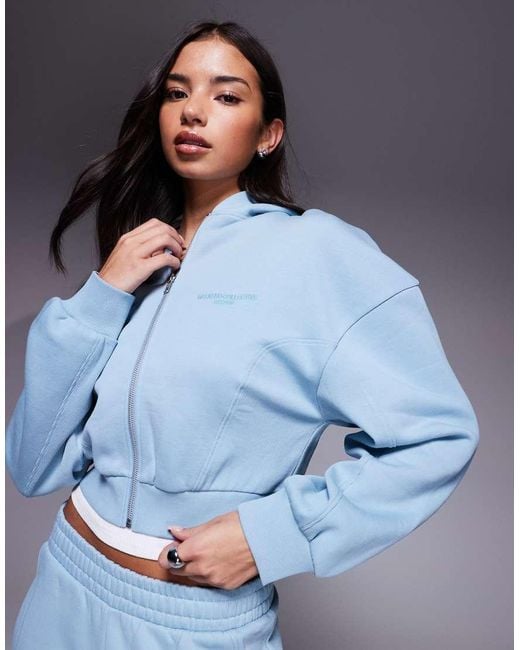 ASOS Blue Weekend Collective Heavyweight Zip Up Hoodie With Ribbed Panels