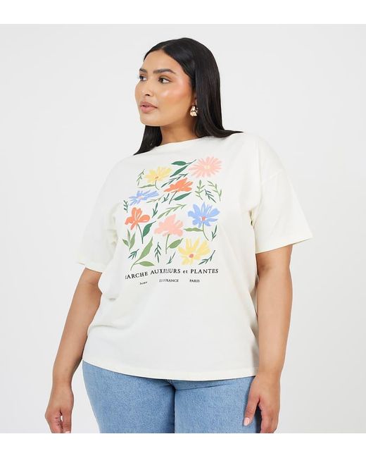 Brave Soul White Curve Graphic Print Oversized T-Shirt