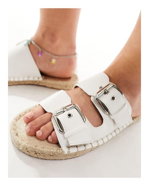 ASOS White Wide Fit Jada Double Buckle Espadrille Sandals