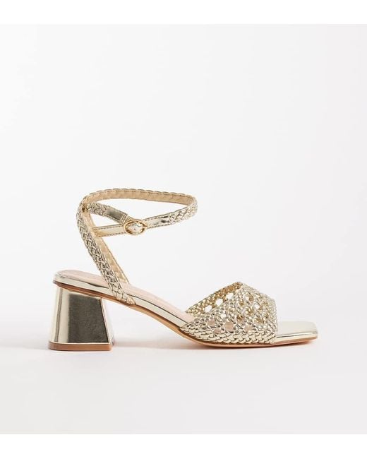 London Rebel White Anita Block Heeled Woven Sandals