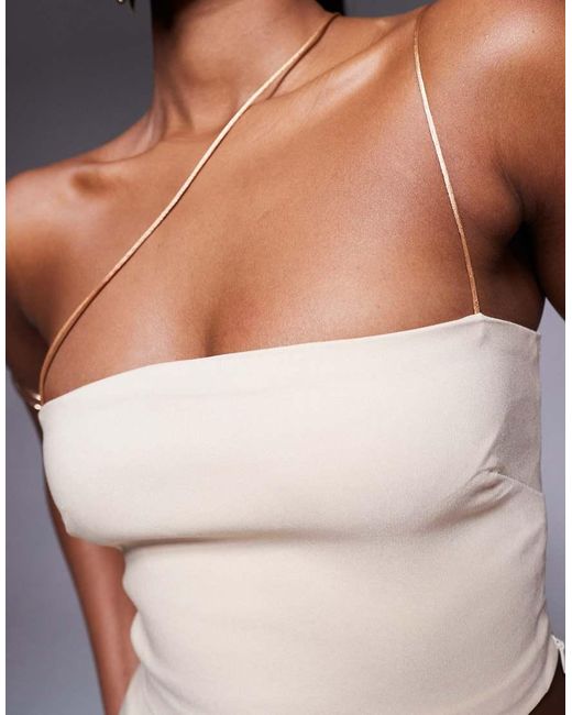 Vesper Gray Strappy Crop Top With Straight Neckline