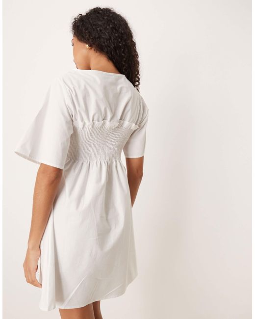 ASOS Natural Shirred Babydoll Trapeze Mini Dress