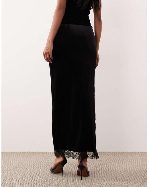 Gina Tricot Black Co-Ord Velvet Maxi Skirt With Laces Side Split