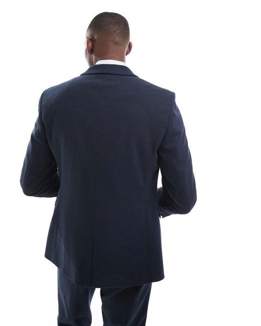 ASOS Blue Double Breasted Skinny Suit Jacket With Wool for men