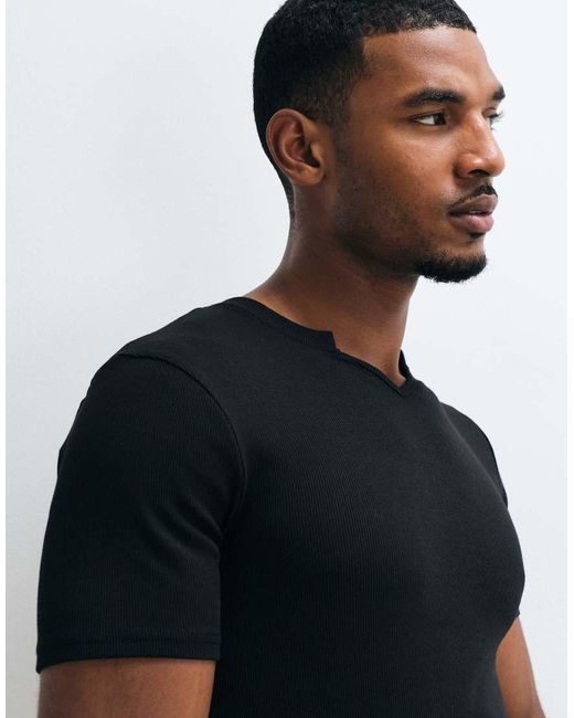 ASOS Black Muscle Fit T-shirt With Notch Neck for men