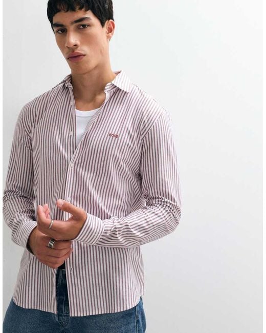 Boss Purple My Soft Stripe Slim Fit Shirt for men