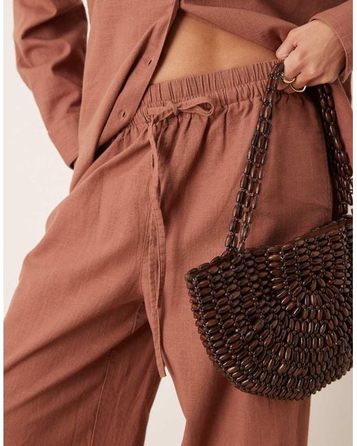 ASOS Brown Linen Look Pull On Trousers Co-ord