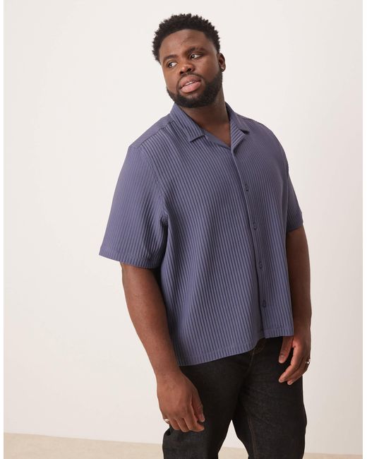 ASOS Blue Boxy Revere Loose Fit Plisse Shirt for men