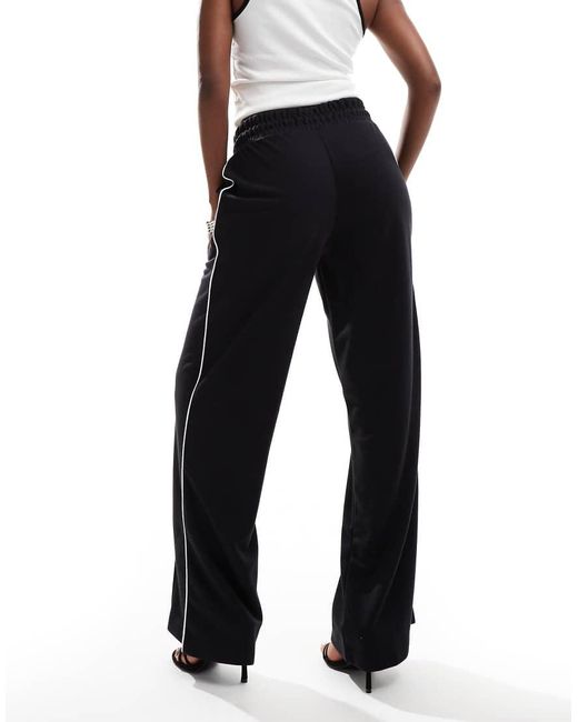 River Island Black Wide Leg Jogger With Piping Detail