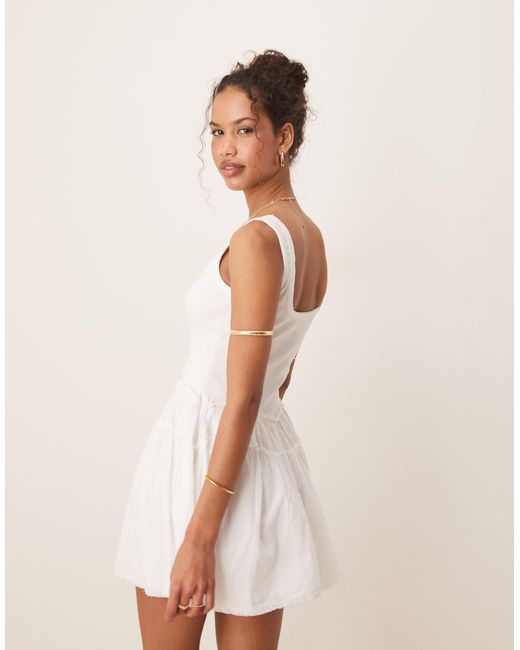 ASOS Pink Scoop Button Ribbed Bodice With Poplin Skirt Mini