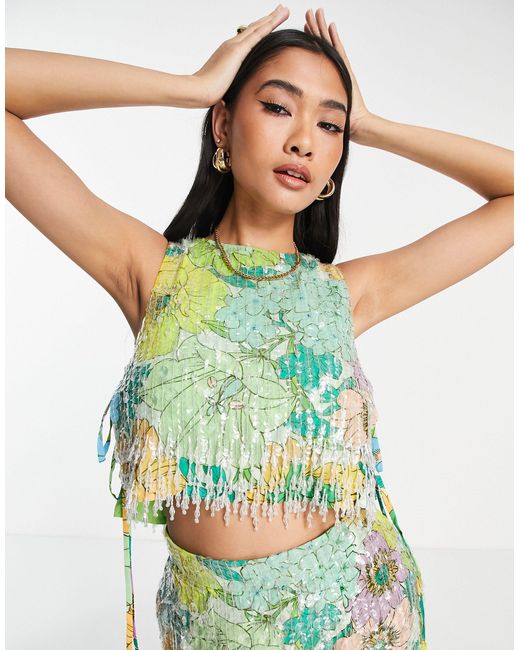 ASOS Synthetic Asos Edition Bright Floral Print And Sequin Crop Top