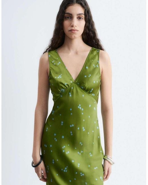 & Other Stories Green Bias Cut Satin Midi Dress