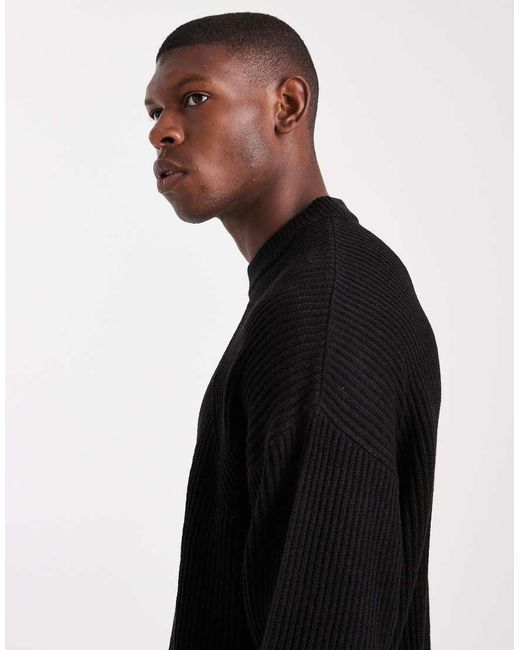 ASOS Black Oversized Boxy Fit Knitted Fisherman Rib Jumper for men