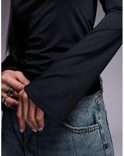 Threadbare Black Slinky Square Neck Long Sleeve Top