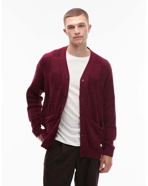 Element Red Textu Check Cardigan for men