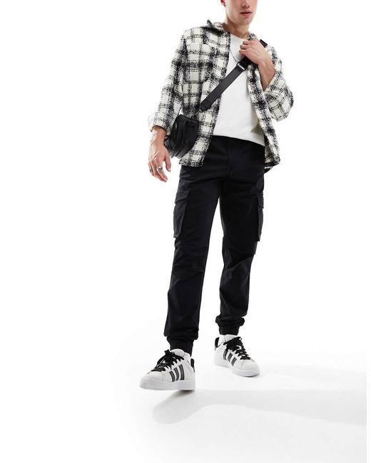 Jack & Jones Black Tapered Cuffed Cargo Trousers for men