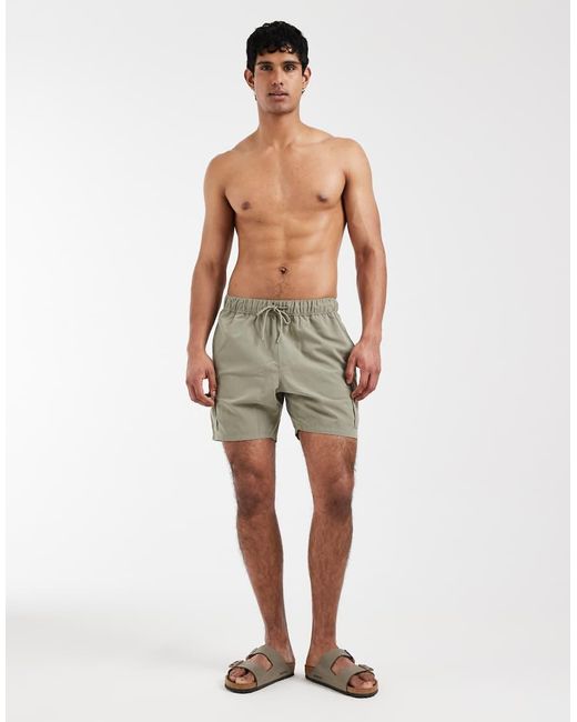ASOS Green Short Length Swim Shorts With Cargo Pockets for men