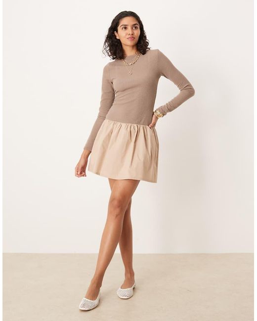 ASOS Natural Long Sleeve Scoop Back Hybrid Midi Dress