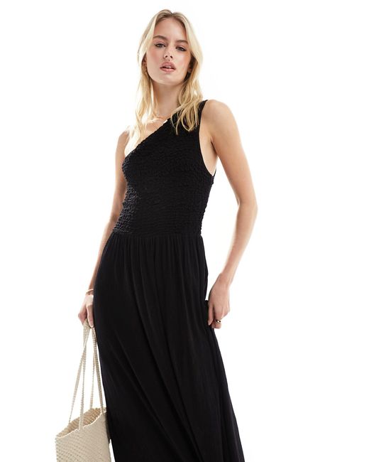 ASOS Black Asos Design Tall Shirred Crinkle One Shoulder Maxi Dress