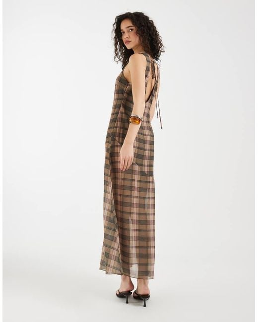 Motel Brown Elska Chiffon Short Sleeve Midaxi Dress