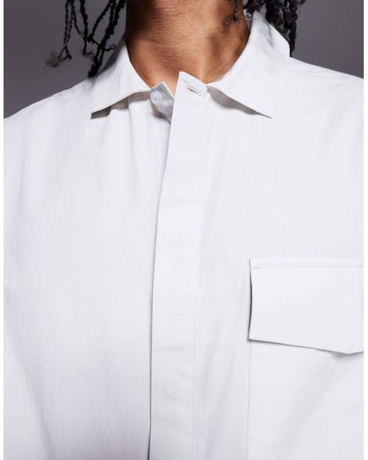 ASOS White Boxy Oversized Shirt With Concealed Buttons for men
