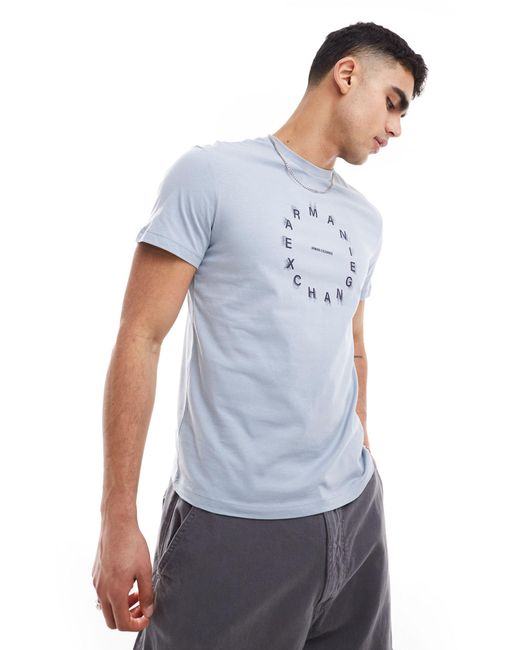 Armani Exchange Blue Chest Circle Script Logo T-shirt for men