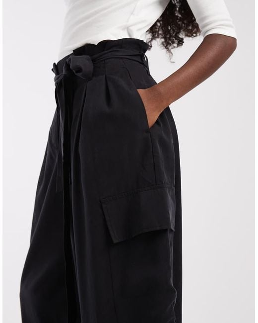 ASOS Black Soft Cargo Balloon Trousers With Belt