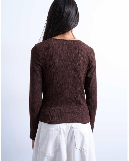 TOPSHOP Purple Crinkle Button Down Long Sleeve Top