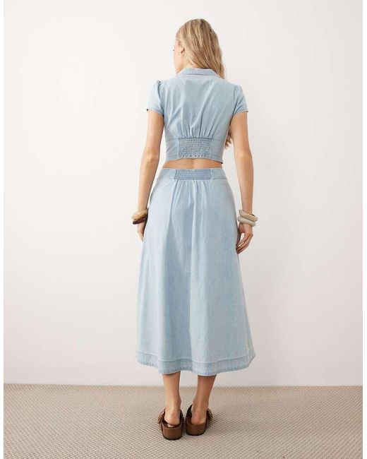 Free People Blue Easy Does It Denim Blouse And Midaxi Skirt Set