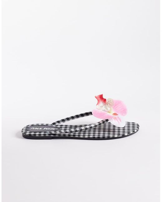 Public Desire White Moko Flipflops With 3d Flower