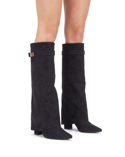 SEQWL Black Mid Heel Calf Boots With Metal Buckle And Zip Closure