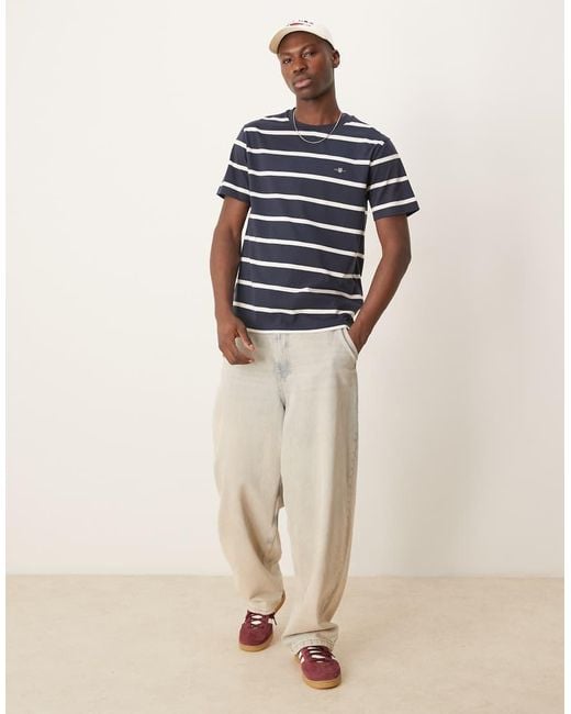 T-Shirt A Righe Con Logo Dello Scudo di Gant in Blue da Uomo