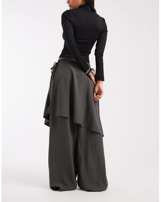 ASOS Black Straight Leg Pants With Skirt Detail