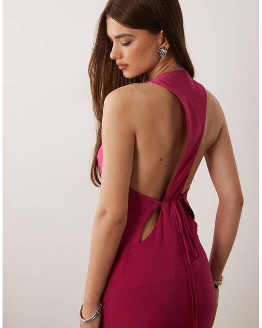 ASOS Red Scoop Neck Satin Maxi Dress With Tie Back