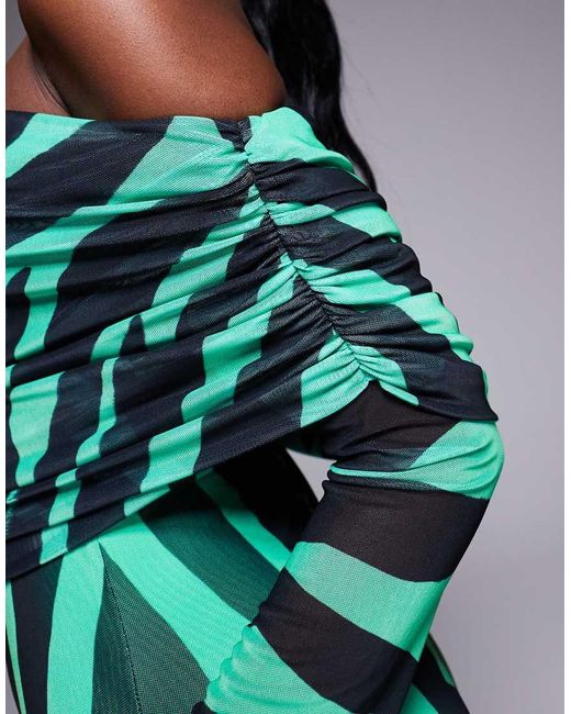 AFRM Green Bardot Power Mesh Maxi Dress