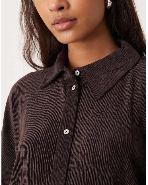 Aware Brown Velvet Plisse Wide Sleeve Shirt Co-Ord