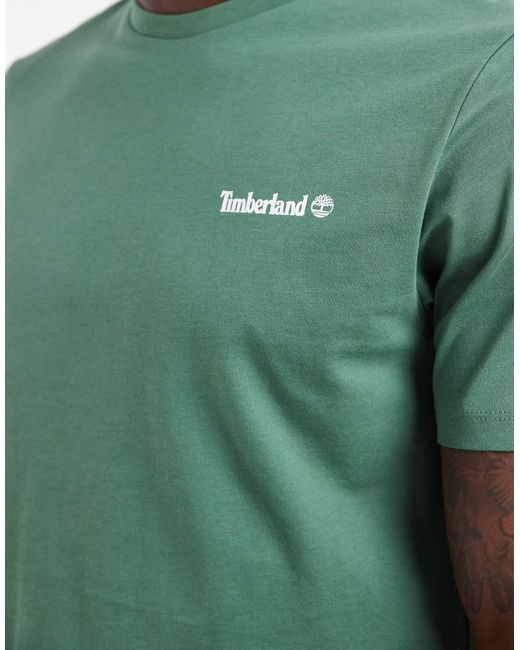 Timberland Green Linear Logo Print Tee for men