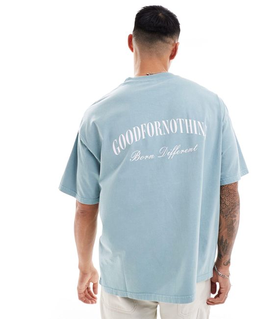 T-shirt oversize foglia di tè con logo di Good For Nothing in Blue da Uomo