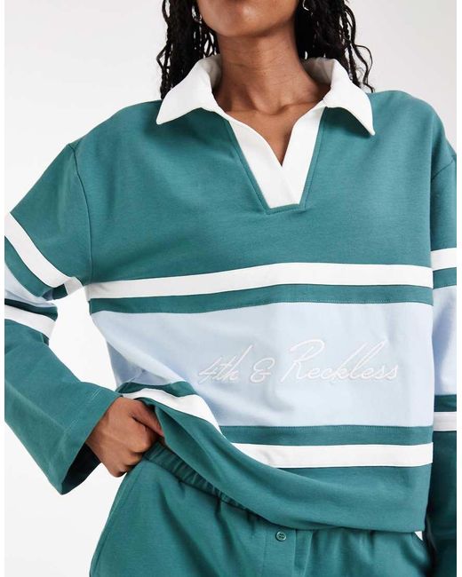 4th & Reckless Green Collared Panel Logo Front Rugby Top