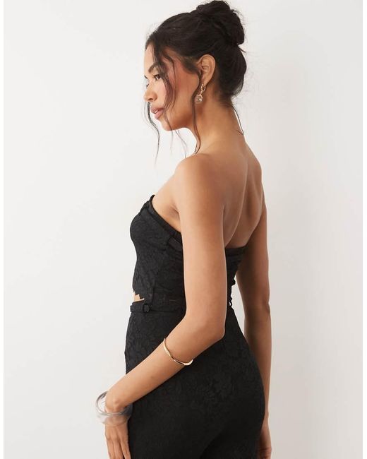AFRM Black Remy Silken Lace Belted Bandeau Crop Top
