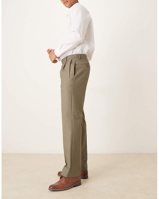 ASOS Natural Smart Straight Leg Pants With Double Pleats for men