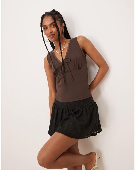 ASOS Natural Broderie Mid Rise Mini Skort