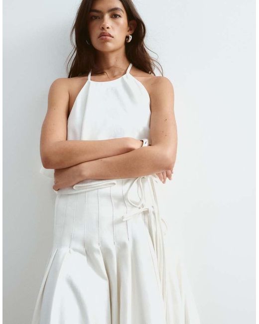 ARRANGE White Pleated Wrap Twill Midi Skirt