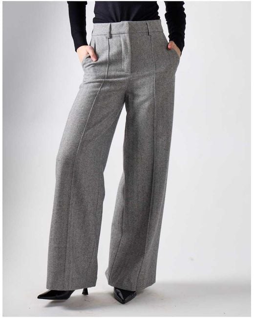 NARRATED Gray Tailored Wide Leg Pants