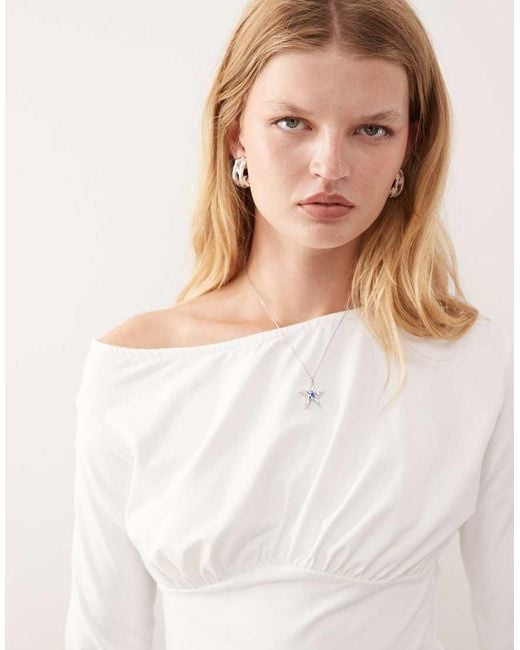 Collusion White Off Shoulder Cinched Waist Long Sleeve Top