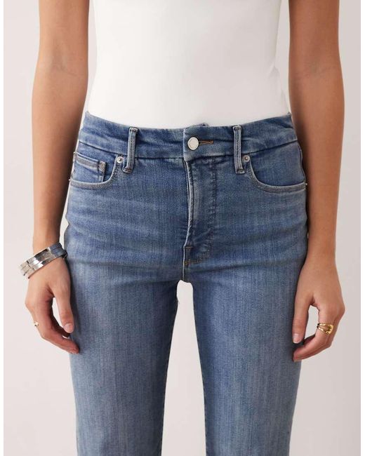 GOOD AMERICAN Blue Good Legs Cropped Mini Boot Jeans