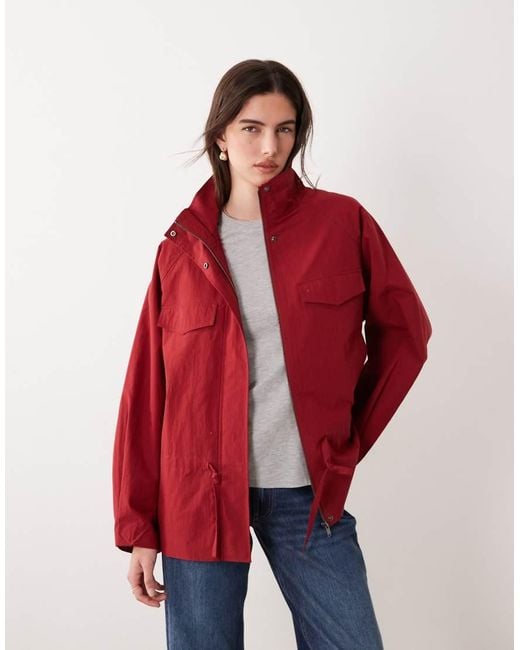 ASOS Red Slouchy Funnel Neck Utility Jacket With Cinched Waist