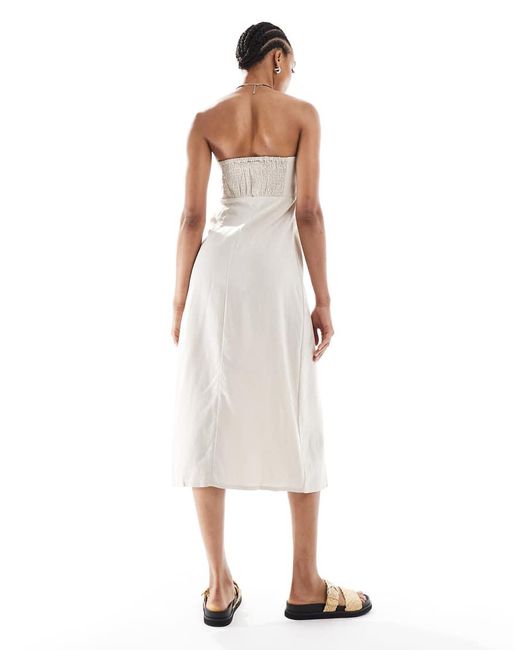 ONLY White Linen Mix Bandeau Midi Dress
